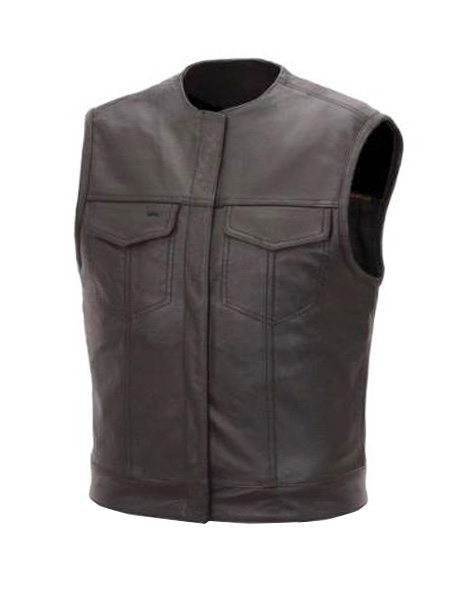 F639 - Mens Collarless MC Leather Vest